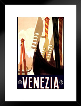 Italy Venezia Venice Canals Gondola Visit Historic Tourism Vintage Illustration Travel Cool Wall Decor Matted Framed Wall Decor Art Print 20x26