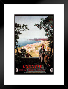 Italy Varazze Visit Historic Town Tourism Vintage Illustration Travel Cool Wall Decor Matted Framed Wall Decor Art Print 20x26