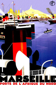 France Marseille Porte Afrique Du Nord African Port Ocean Liner Cruise Ship Vintage Illustration Travel Cool Huge Large Giant Poster Art 36x54