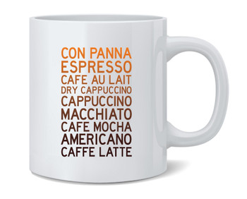 Coffee Drink Types Ceramic Coffee Mug Tea Cup Fun Novelty Gift 12 oz