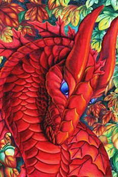 Autumns Passage Red Dragon Face by Carla Morrow Fantasy Cool Wall Art Print Poster 12x18