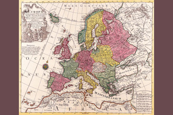 Antique World Map of Europe Latin Text Europa England Great Britain France Germany Italy Scandanavia Cool Huge Large Giant Poster Art 36x54