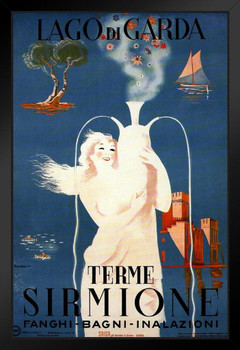 Visit Italy Terme Sirmione Lago Di Garda Vintage Illustration Travel Cool Wall Decor Art Print Black Wood Framed Poster 14x20