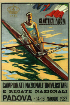 National Regatta Regate Nazionali Padova Italy 1927 Sports Rowing Crew Skull Boat Vintage Cool Wall Decor Art Print Poster 12x18