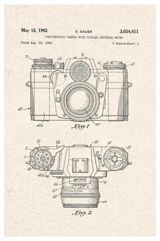 Sauer Vintage Camera 1962 Official Patent Diagram Thick Paper Sign Print Picture 8x12