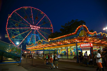 Coney Island Amusements Wonder Wheel at Dusk Photo Photograph Thick Paper Sign Print Picture 12x8