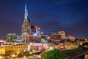 Illuminated Skyline of Nashville Tennessee Photo Photograph Thick Paper Sign Print Picture 12x8