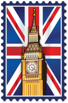 London England Big Ben Union Jack British Flag Stamp Thick Paper Sign Print Picture 8x12