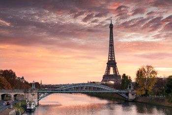 Dawn Over Eiffel Tower and Seine River Paris Photo Photograph Thick Paper Sign Print Picture 12x8