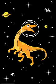 Yellow and Orange Dinosaur Dinos in Space Dinosaur Decor Dinosaur Pictures For Wall Dinosaur Wall Art Prints for Walls Meteor Alien Volcano Science Poster Thick Paper Sign Print Picture 8x12