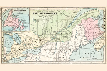 British Provinces Canada New Foundland 1875 Antique Style Map Thick Paper Sign Print Picture 12x8