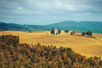 Tuscany Landscape with Chapel of Madonna Vitaleta Photo Photograph Thick Paper Sign Print Picture 12x8