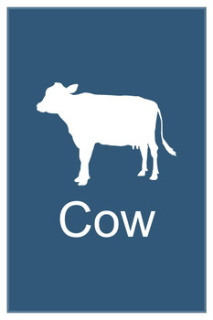 Farm Animal Cow Silhouettes Classroom Learning Aids Barnyard Farming Farm Blue Thick Paper Sign Print Picture 8x12