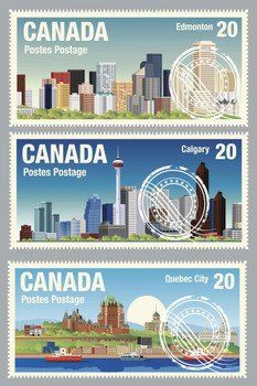 Canadian Cities Edmonton Calgary Quebec Travel Stamps Thick Paper Sign Print Picture 8x12