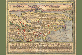 Antique North America Antique Map Circa 1500s Early Colonizers Latin Language Vintage Americas Map Atlantic Ocean Thick Paper Sign Print Picture 8x12