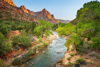 The Watchman Sunset Zion National Park Utah Photo Photograph Mountain Nature Landscape Scenic Scenery Parks Picture America Trees Autumn River Thick Paper Sign Print Picture 12x8