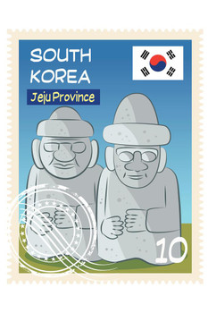 South Korea Jeju Province Dol hareubangs Statues Stamp Thick Paper Sign Print Picture 8x12