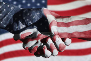 Handshake Melded With American Flag Inspirational Photo Photograph Thick Paper Sign Print Picture 12x8