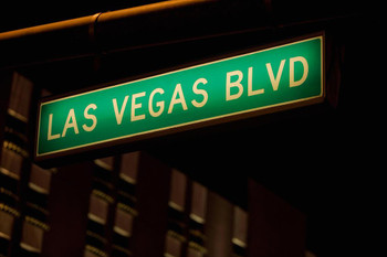 Las Vegas Blvd Street Sign Las Vegas Nevada Illuminated at Night Photo Photograph Thick Paper Sign Print Picture 12x8