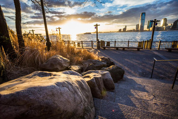 Battery Park Hudson River Water Front Sunset New York City NYC Photo Photograph Thick Paper Sign Print Picture 12x8