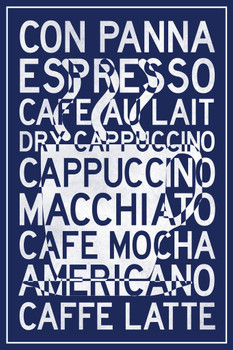 Types Of Coffee Cup Blue Thick Paper Sign Print Picture 8x12