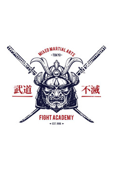 Fight Academy Mixed Martial Arts Samurai Sword And Mask Thick Paper Sign Print Picture 8x12