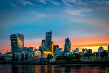 London England Gherkin Thames River Buildings Sunrise Photo Thick Paper Sign Print Picture 12x8