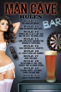 Laminated Man Cave My Cave My Rules Funny Hot Girl Bar Poster Dry Erase Wall Art 24x36