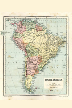 South America 19th Century Antique Style Map Travel World Map with Cities in Detail Map Posters for Wall Map Art Wall Decor Geographical Illustration Travel Thick Paper Sign Print Picture 8x12