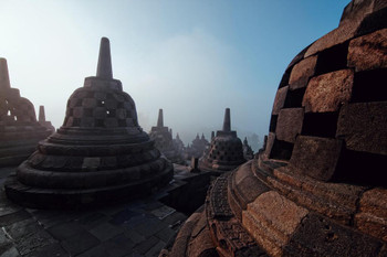 Foggy Morning Borobudur Temple Yogyakarta Photo Photograph Thick Paper Sign Print Picture 12x8