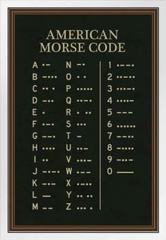 American Morse Code Poster Military Alphabet Wall Art Binary Machine Numbers Picture Morris Print Ham Radio Posters Message Learning Charts Mores Army Navy White Wood Framed Art Poster 14x20