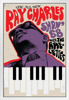 The Ray Charles Show w Raelettes 1968 Concert Music White Wood Framed Poster 14x20