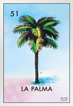 51 La Palma Palm Tree Loteria Card Mexican Bingo Lottery White Wood Framed Poster 14x20