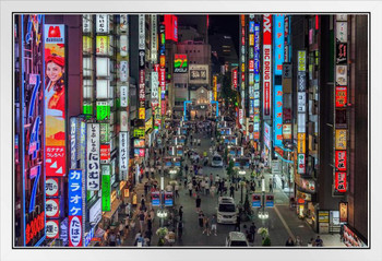 Kabukicho Lights Shinjuku District Tokyo Japan Photo Photograph White Wood Framed Poster 20x14