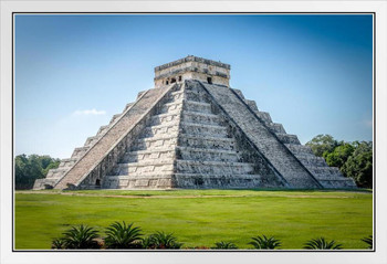 Kukulkan Pyramid Mayan Temple Chichen Itza Yucatan Mexico Photo Photograph White Wood Framed Poster 20x14