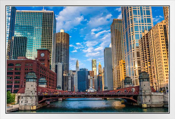 Chicago River Corridor Skyline Photo Photograph White Wood Framed Poster 20x14