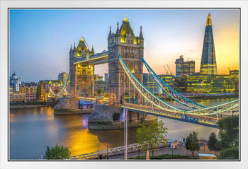 Tower Bridge and the Shard at Sunset London England UK Photo Photograph White Wood Framed Poster 20x14