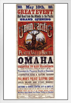 Union Pacific Platte Valley Route Omaha to San Francisco Railroad Vintage Travel White Wood Framed Poster 14x20