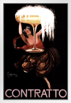 Leonetto Cappiello Contratto Sparkling Wine 1922 Vintage Italian Fortified Spirit Drink Ad Italy Bottle White Wood Framed Art Poster 14x20
