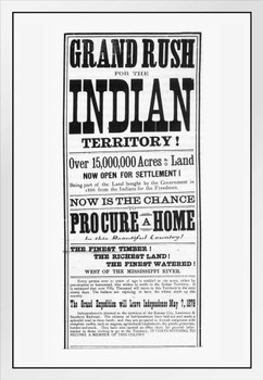 Oklahoma Land Rush Indian Territory Engraving 1879 Vintage Illustration Travel Art Deco Vintage French Wall Art Nouveau Vintage Poster Prints Art Nouveau Decor White Wood Framed Art Poster 14x20