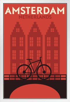 Amsterdam Netherlands Bicycle Retro Vintage Illustration Art Deco Vintage French Wall Art Nouveau French Advertising Vintage Poster Prints Art Nouveau Decor White Wood Framed Art Poster 14x20