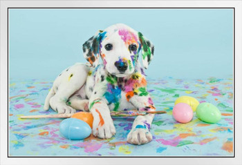 Easter Dalmatain Puppy Photo Puppy Posters For Wall Funny Dog Wall Art Dog Wall Decor Puppy Posters For Kids Bedroom Animal Wall Poster Cute Animal Posters White Wood Framed Art Poster 20x14