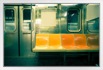 New York City NYC Subway Car Authorized Photo White Wood Framed Poster 14x20