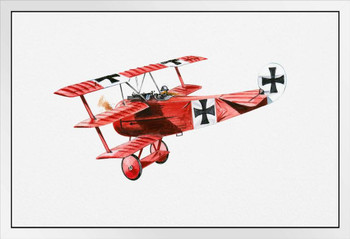 World War I Fokker Triplane in Mid Air Plane Airplane Aircraft White Wood Framed Art Poster 14x20