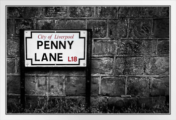 Penny Lane City of Liverpool England Street Sign Photo Photograph White Wood Framed Poster 20x14