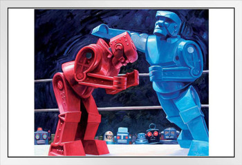 Robots Swingtown Boxing by Eric Joyner White Wood Framed Art Poster 14x20