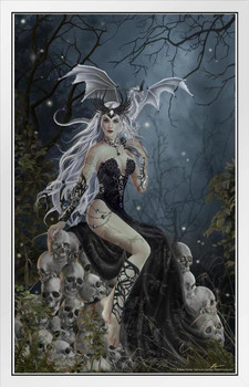 Mad Queen Goth Dragon Sorcerer by Nene Thomas Poster Human Skulls Death Grave Warrior Dominatrix White Wood Framed Art Poster 14x20