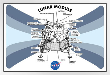 NASA Approved Lunar Module Diagram Apollo 11 Moon White Wood Framed Poster 20x14