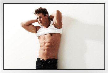 Proud of My Body Hot Guy Showing Off Modeling Photo Photograph White Wood Framed Poster 20x14