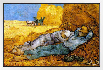 Vincent Van Gogh The Siesta or Noon Rest from Work Van Gogh Wall Art Impressionist Painting Style Nature Spring Flower Landscape Field Romantic Artwork White Wood Framed Art Poster 20x14